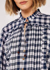 Tie-Frill Checked Shirt, Blue, large