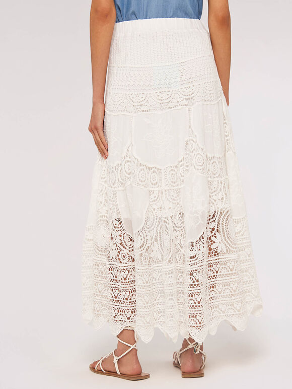 Folk Embroidered Maxi Skirt, White, large