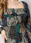 Patchwork Print Boho Mini Dress, Khaki, large