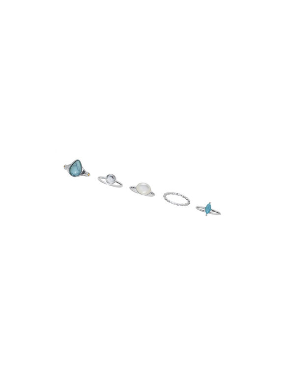 Multi Gem Ring Pack, Silver, large