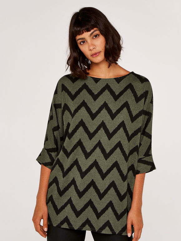 Chevron Stripe Batwing Top, Khaki, large