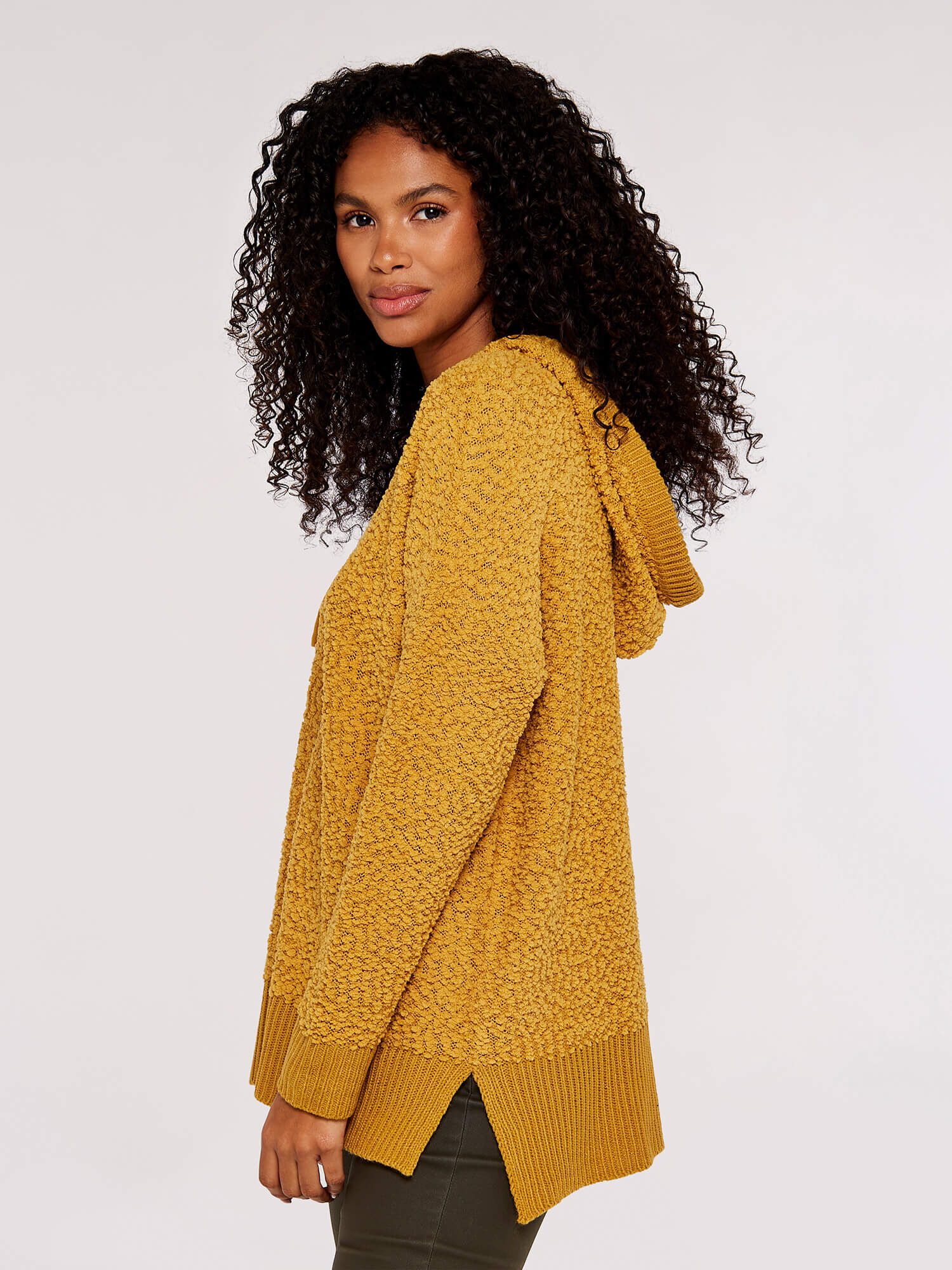 Hooded popcorn knit sweater sale