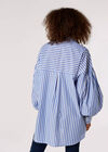 Oversized Stripe Cotton Shirt, Blue, large