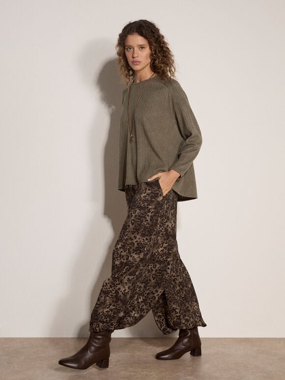 Jacquard Knit Jersey Top, Khaki, large