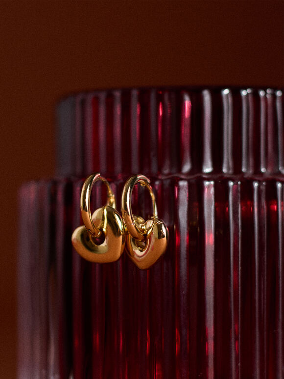 Gold Tone Heart Cuff Earrings, Gold, large