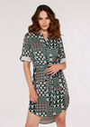 Patchwork Shirt Mini Dress, Green, large