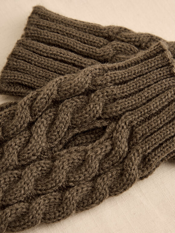 Cable Knit Handwarmers, Khaki, large