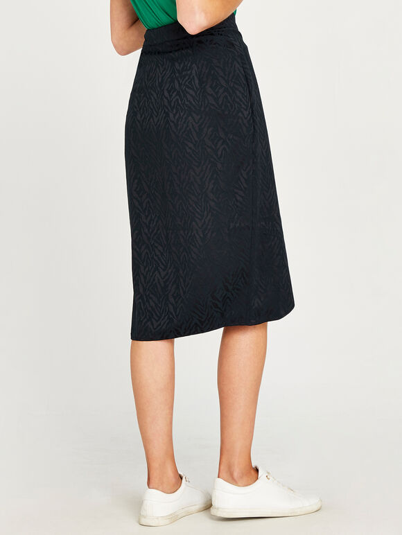 Jacquard Wrap Skirt, Navy, large