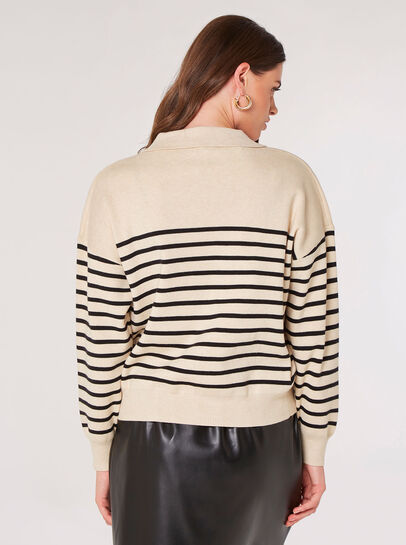 Open Collar Stripe Knit Jumper