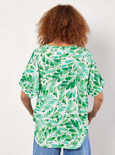 Tropical Leaf Print Pleat Top