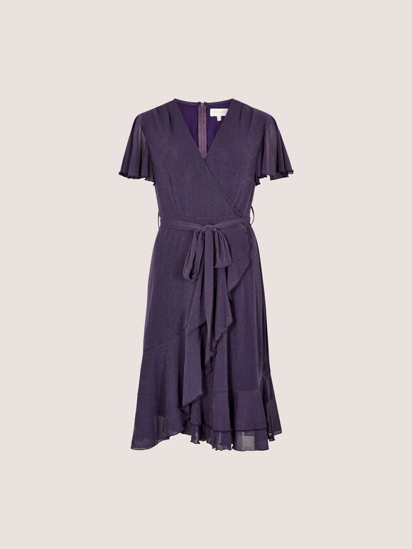 Sparkle Wrap Ruffle Mini Dress, Purple, large