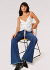 Ruched Front Satin Camisole Top, Cream, large