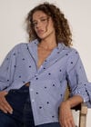 Heart Embroidered Stripe Cotton Shirt, Blue, large