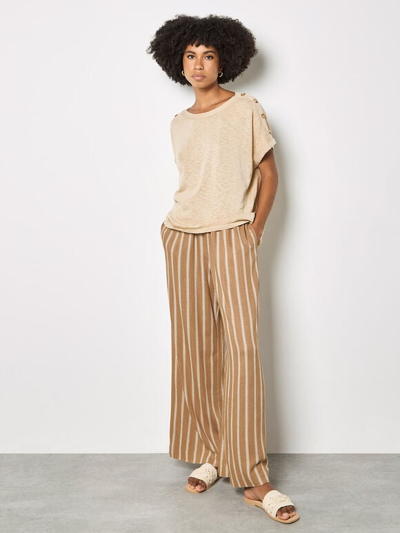 Button Detail Knitted T-Shirt, Stone, large