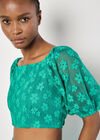 Daisy Mesh Cropped Top, Green, large