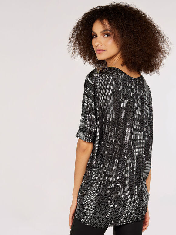 Metallic Squares Batwing Top, Black, large