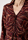 Abstract Print Ruched Front Blouse, Burgundy, large