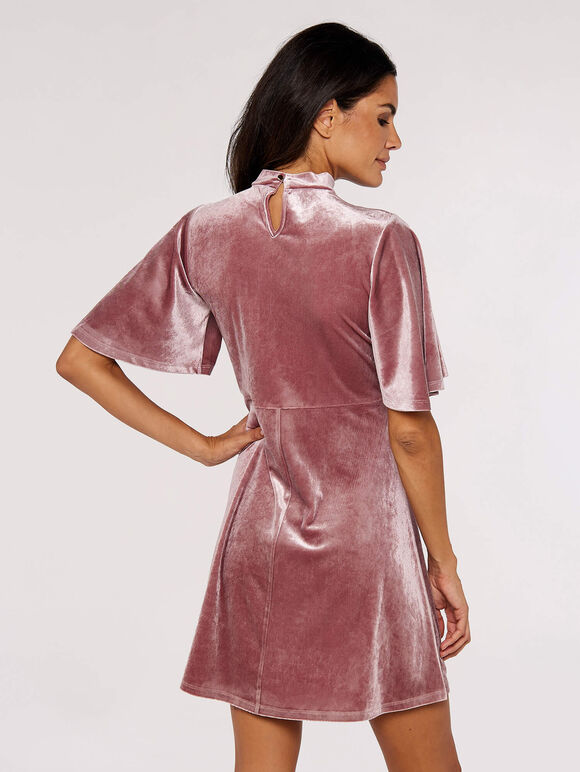 Velvet Flare Mini Dress, Pink, large