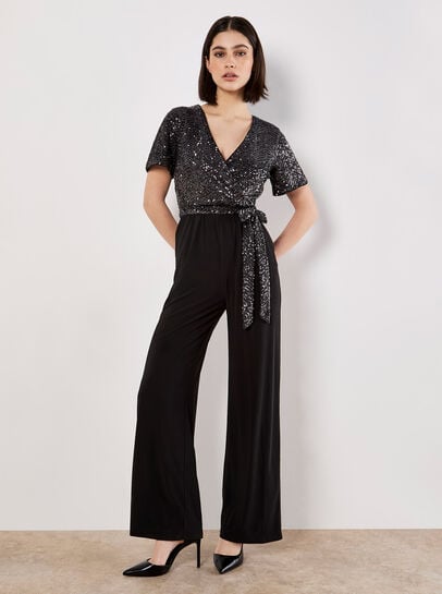 Chevron Sequin Wide Leg Jumpsuit