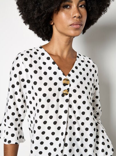 Polka Dot Bell Sleeve Blouse