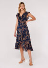 Leaf Ruffle Midi Dress, Navy, large
