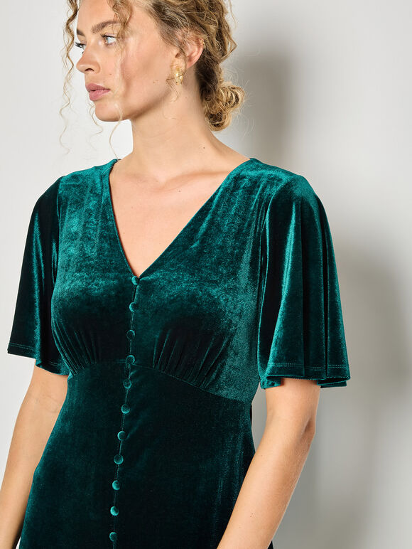 Velvet Button-Down Mini Dress, Green, large