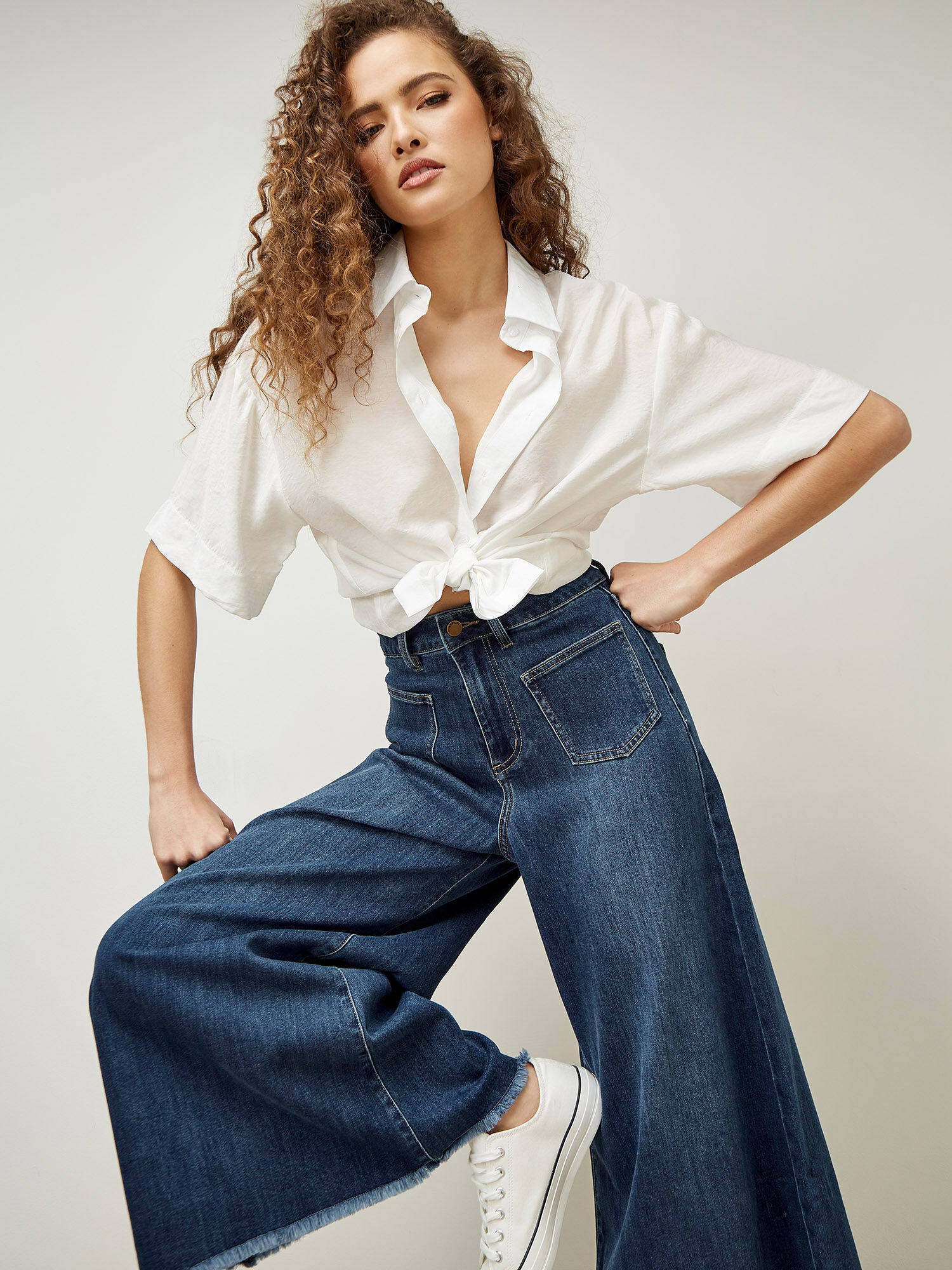 Jean Palazzo Taille Haute Giana Vetements Apricot