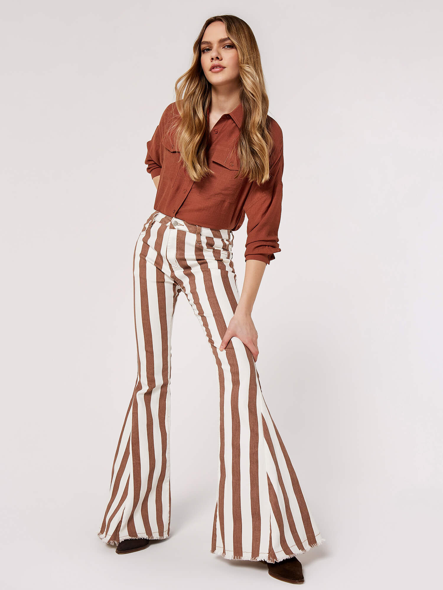 Stripe on sale flare trousers