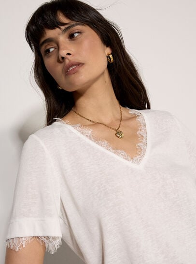 Slub Jersey Eyelash Lace T-Shirt
