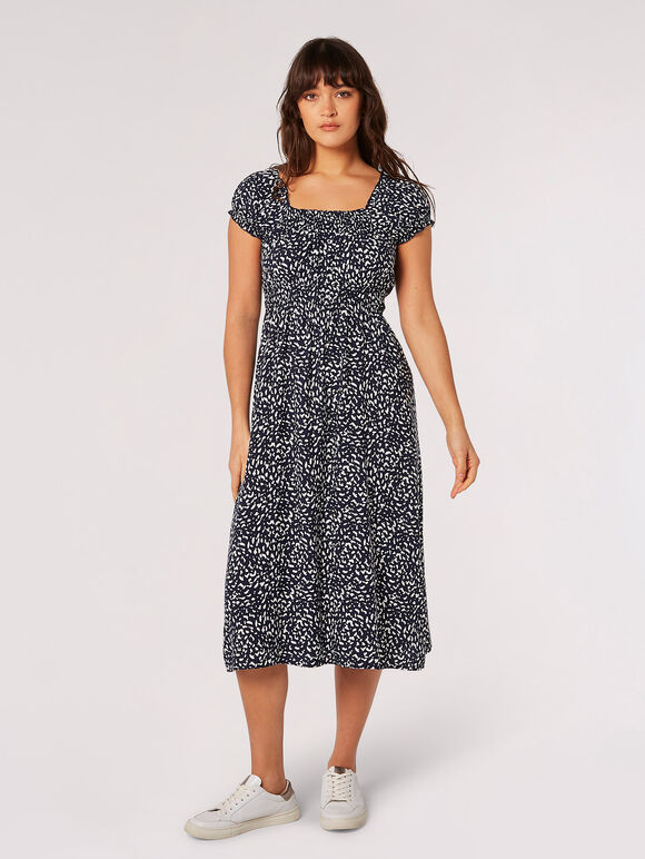 Robe midi Brush Spot Milkmaid, bleu marine, grande