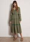 Lace Trim Tiered Midi Dress, Khaki, large