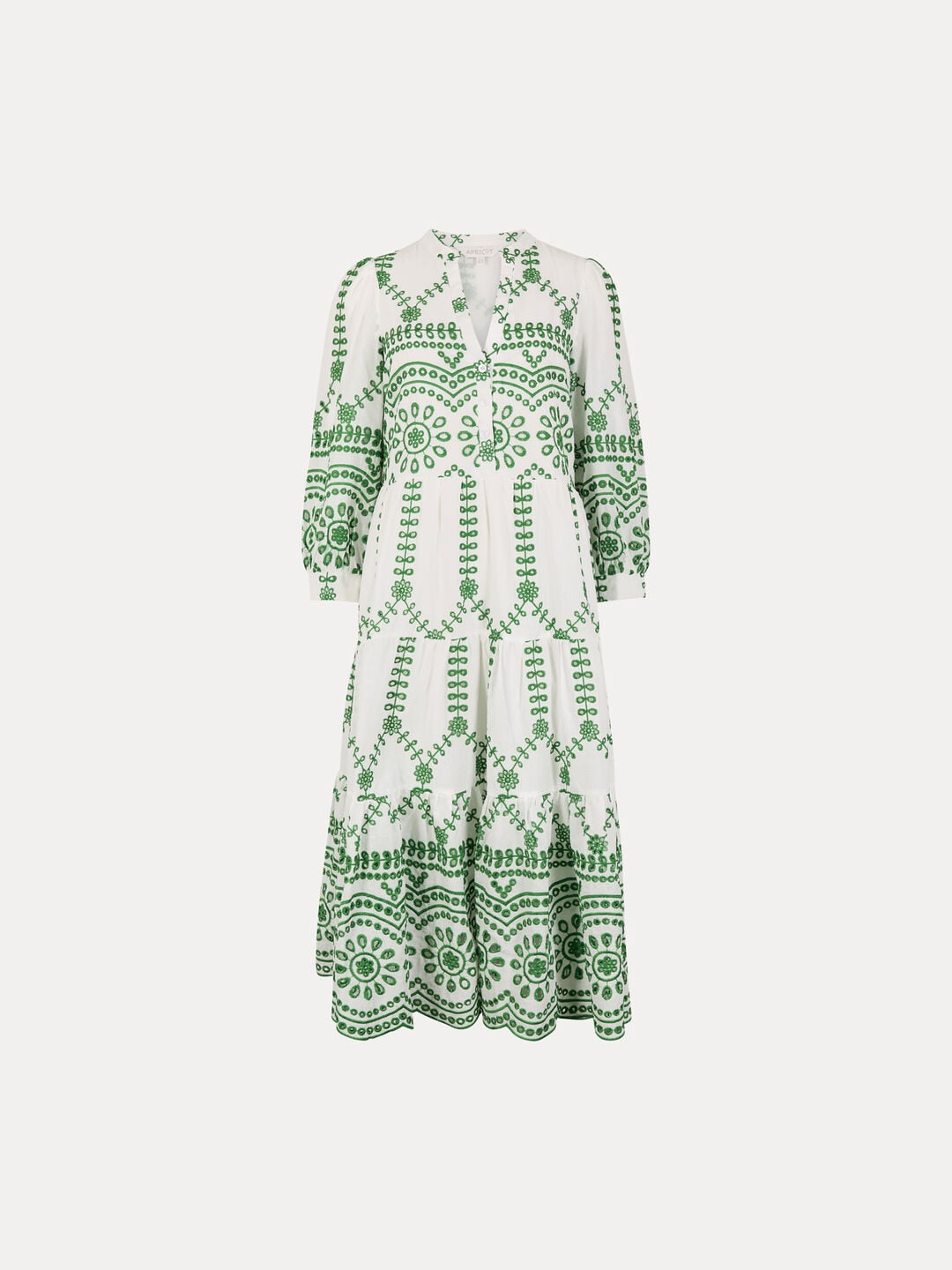 green embroidered trees organic cotton midi dress Green Monstera Embroidery Midi Dress