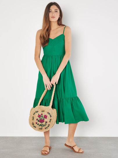 Pintuck Pleat Camisole Midi Dress