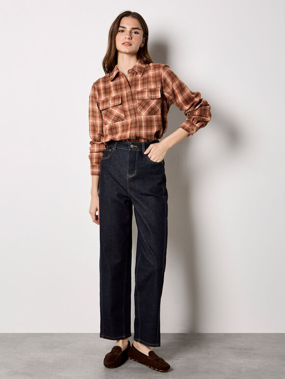 Soft Check Cropped Shirt, Pink, large