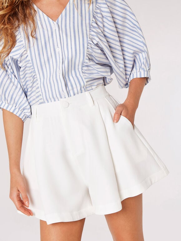 Pleat Detail Tailored Shorts, White, large