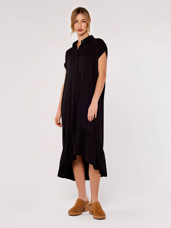 Boxy Tiered Midi Dress, Black, large