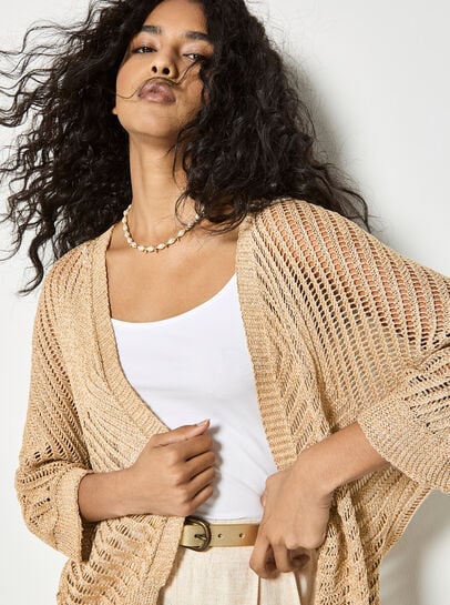 Gold Shimmer Open Knit Cardigan