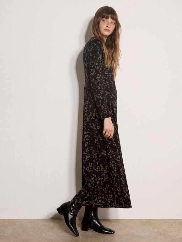 Jersey Knit Leopard Print Maxi Dress, Khaki, large