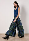 Floral Patchwork Crinkle Wide-Leg Trousers, Navy, large