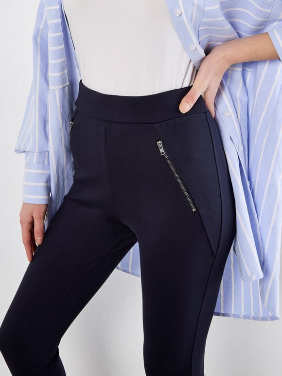 Zip Pocket Stretch Skinny Fit Leggings, Navy, large