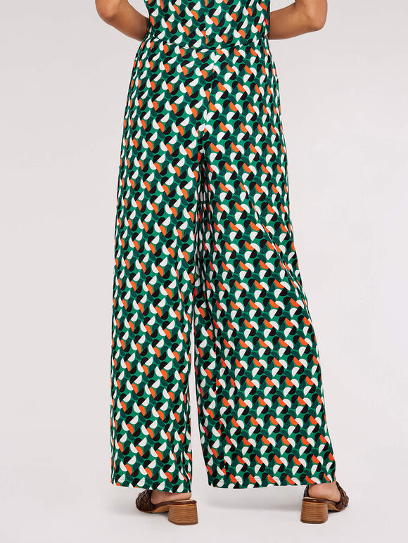 Printed Wide Leg Trousers, Green, large