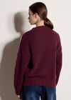 Embroidered Floral Sleeve Chunky Knit Jumper, Burgundy, large