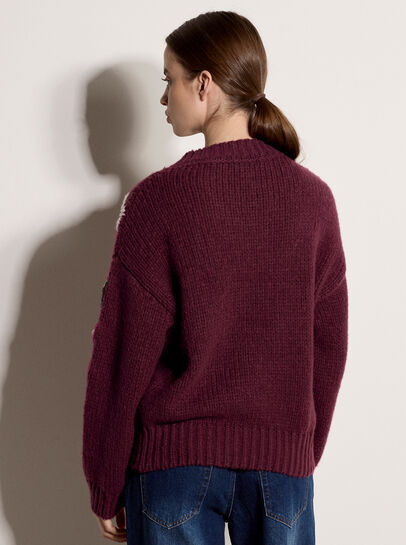 Embroidered Floral Sleeve Chunky Knit Jumper