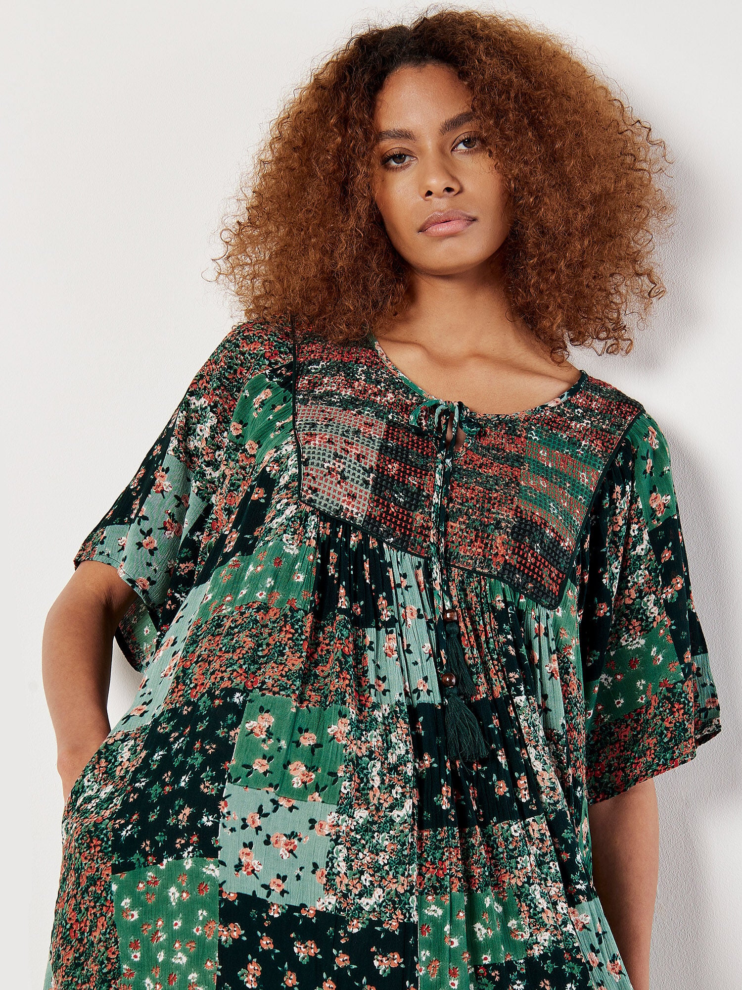 Patchwork Print Crinkle Mini Dress | Apricot Clothing