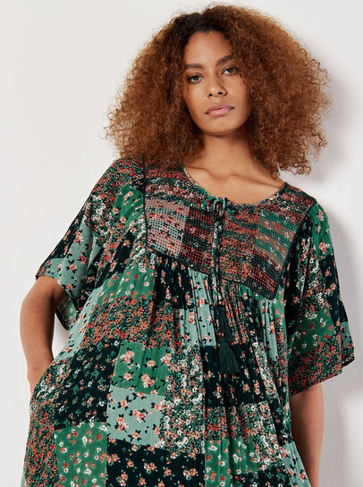 Patchwork Print Crinkle Mini Dress