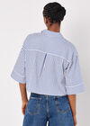 Cotton Blend Cropped Stripe Shirt, White, large