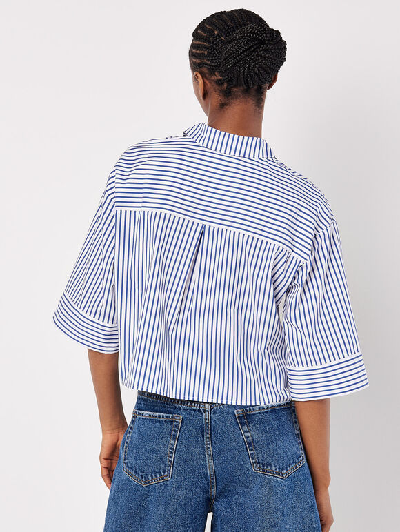 Cotton Blend Cropped Stripe Shirt, White, large