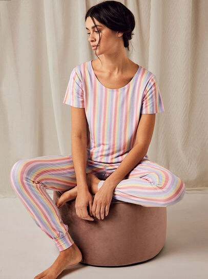 Rainbow Stripe Short Sleeve Top