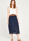 Shimmer Crinkle Midi Skirt, Navy, large