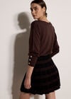 Check Pleated Knit Mini Skirt, Black, large